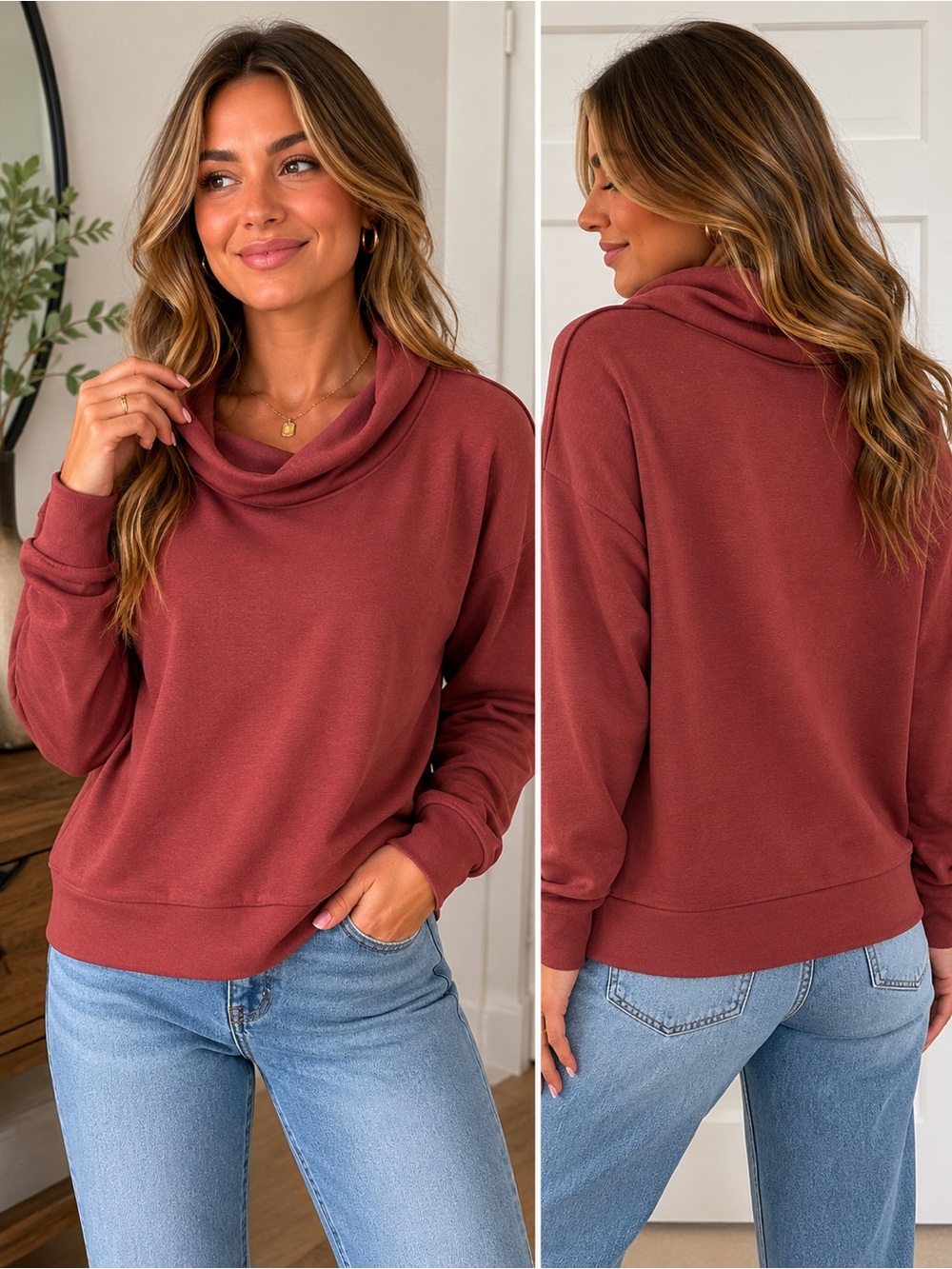 Danskin Cowl Neck Sweatshirt Women’s Small Mauve Pullover Athleisure